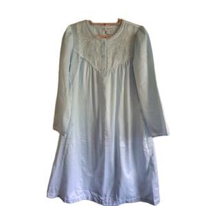Miss Elaine Nightgown Sz M Long Sleeve Retro Granny Lace Trim Bodice PastelBlue
